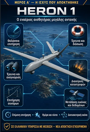 Εικόνα 6. Ο HERON 1 ως εναέριος αισθητήρας του δικτύου μάχης.
